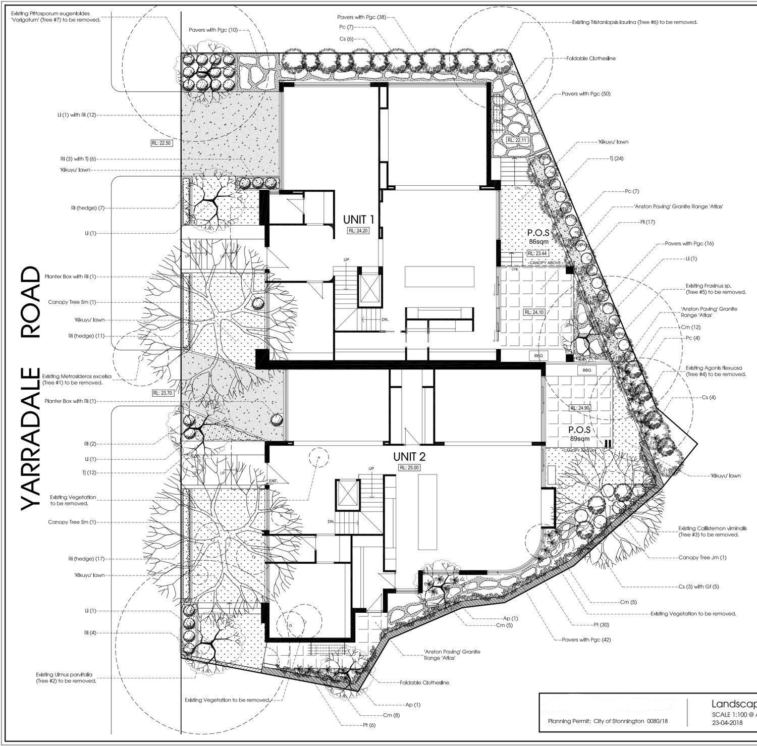 Landscape concept plan for a Toorak townhouse site, showing the planting layout